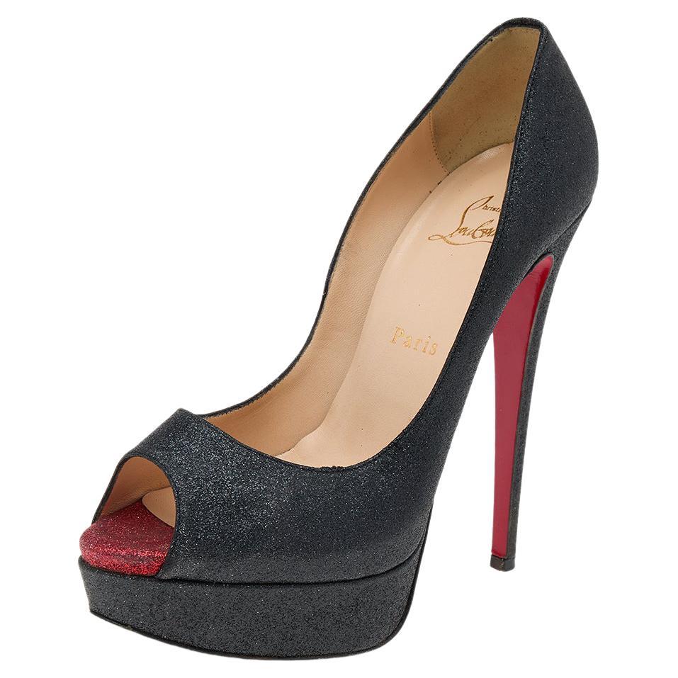 Christian Louboutin Fabric New Very Prive Peep Toe Platform Pumps Size 38.5 For Sale