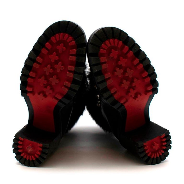 Christian Louboutin Fanny 70 Black Nappa Fox Fur Lace-Up Boots - Size 38 at 1stDibs