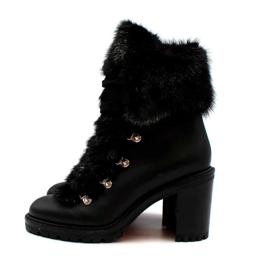 Christian Louboutin Fanny 70 Black Nappa Fox Fur Lace-Up Boots - Size 38 1