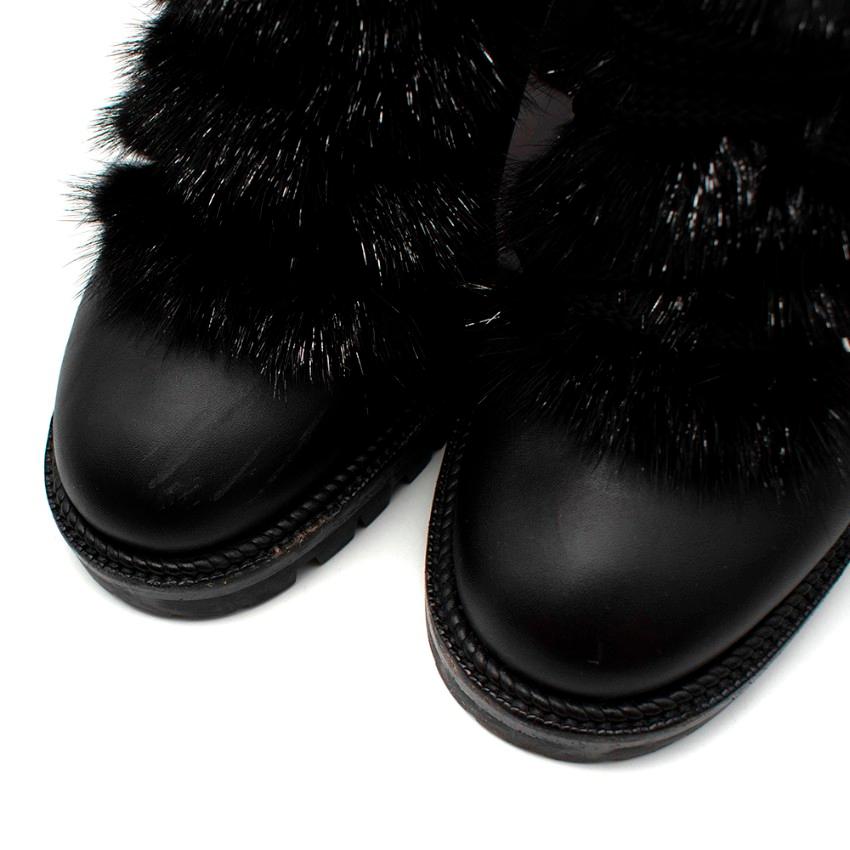 Christian Louboutin Fanny 70 Black Nappa Fox Fur Lace-Up Boots - Size 38 2