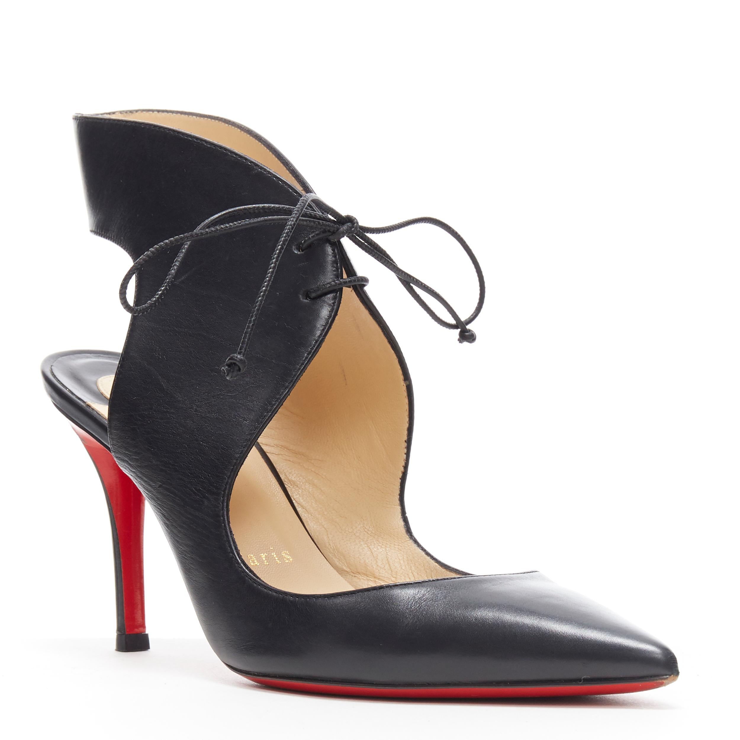 CHRISTIAN LOUBOUTIN Ferme Rouge 85 black point toe lace front pump EU36.5
Brand: Christian Louboutin
Designer: Christian Louboutin
Model Name / Style: Ferme Rouge 85
Material: Leather
Color: Black
Pattern: Solid
Closure: Lace up
Lining material: