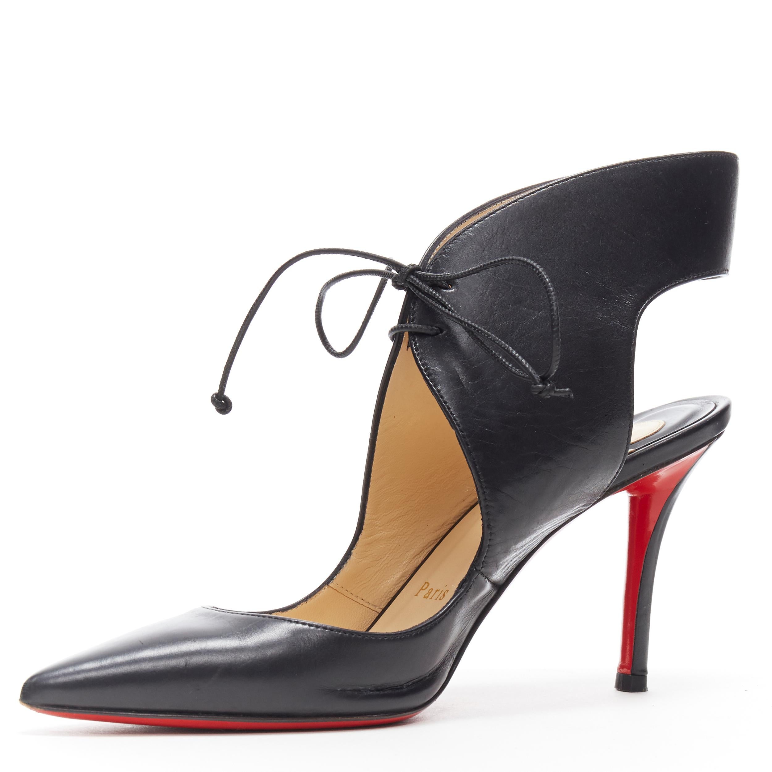 Black CHRISTIAN LOUBOUTIN Ferme Rouge 85 black point toe lace front pump EU36.5