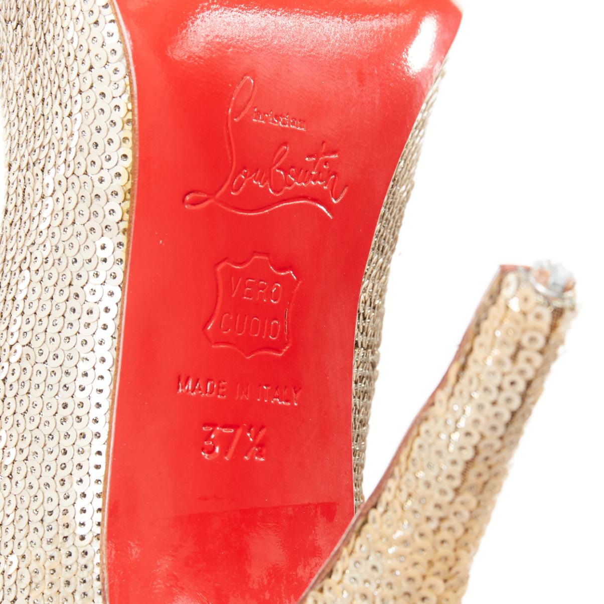 CHRISTIAN LOUBOUTIN Fifi 100 goldfarbene Pailletten-Pumps mit mandelförmiger Zehe EU37.5 im Angebot 5