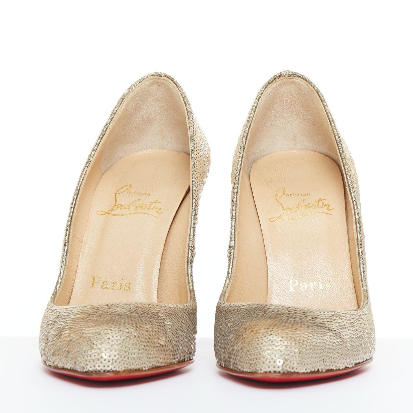 CHRISTIAN LOUBOUTIN Fifi 100 goldfarbene Pailletten-Pumps mit mandelförmiger Zehe EU37.5 (Gold) im Angebot