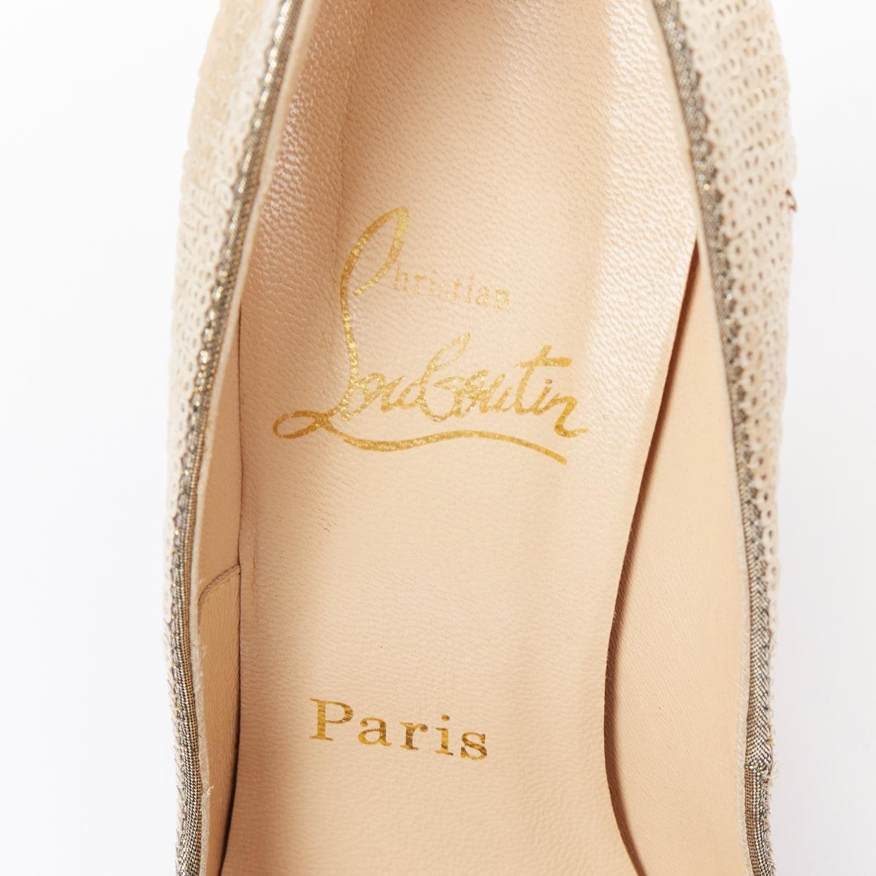 CHRISTIAN LOUBOUTIN Fifi 100 goldfarbene Pailletten-Pumps mit mandelförmiger Zehe EU37.5 im Angebot 4