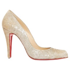 CHRISTIAN LOUBOUTIN Fifi 100 goldfarbene Pailletten-Pumps mit mandelförmiger Zehe EU37.5