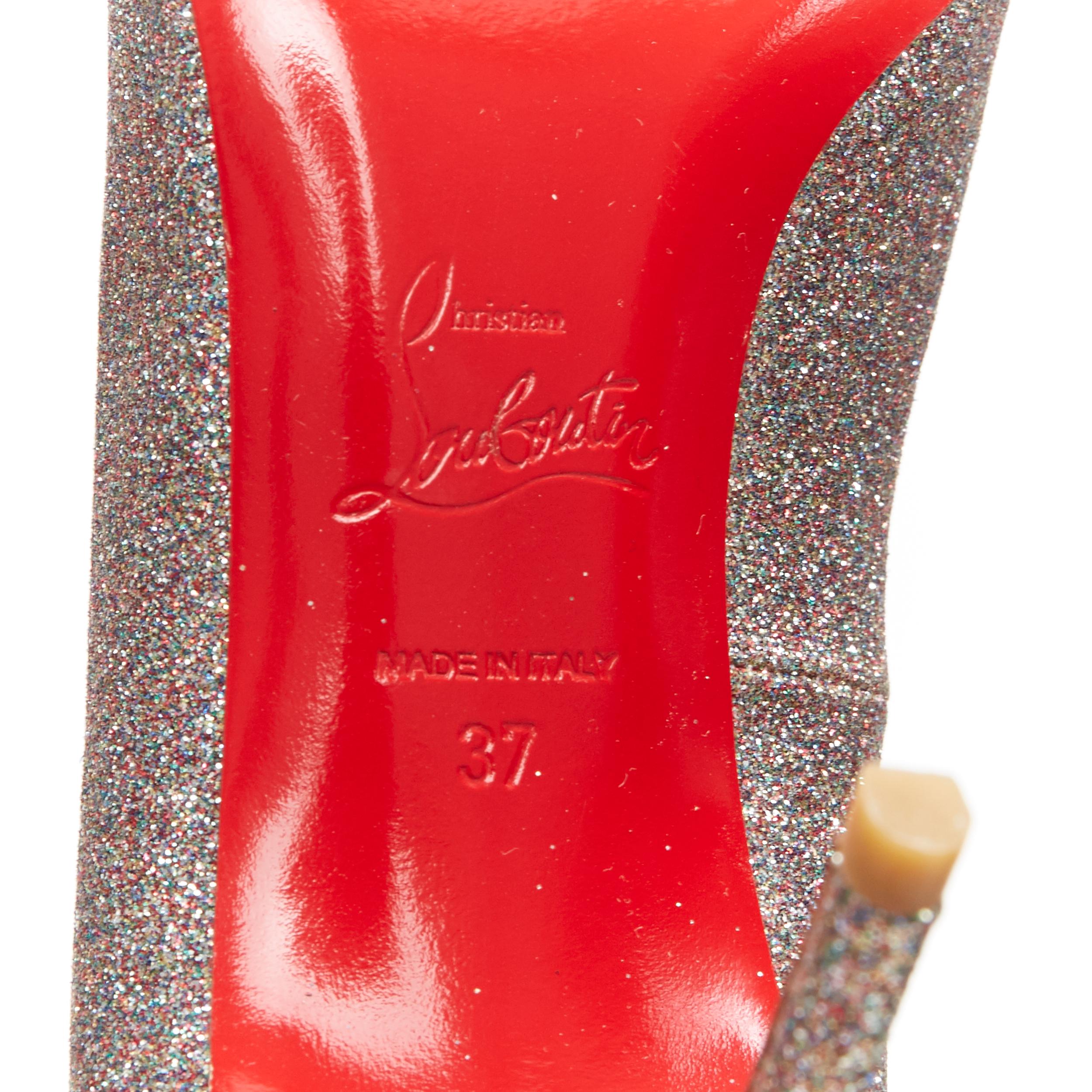 CHRISTIAN LOUBOUTIN Fifi 85 argento finemente glitterato punta rotonda tacco sottile EU37 6