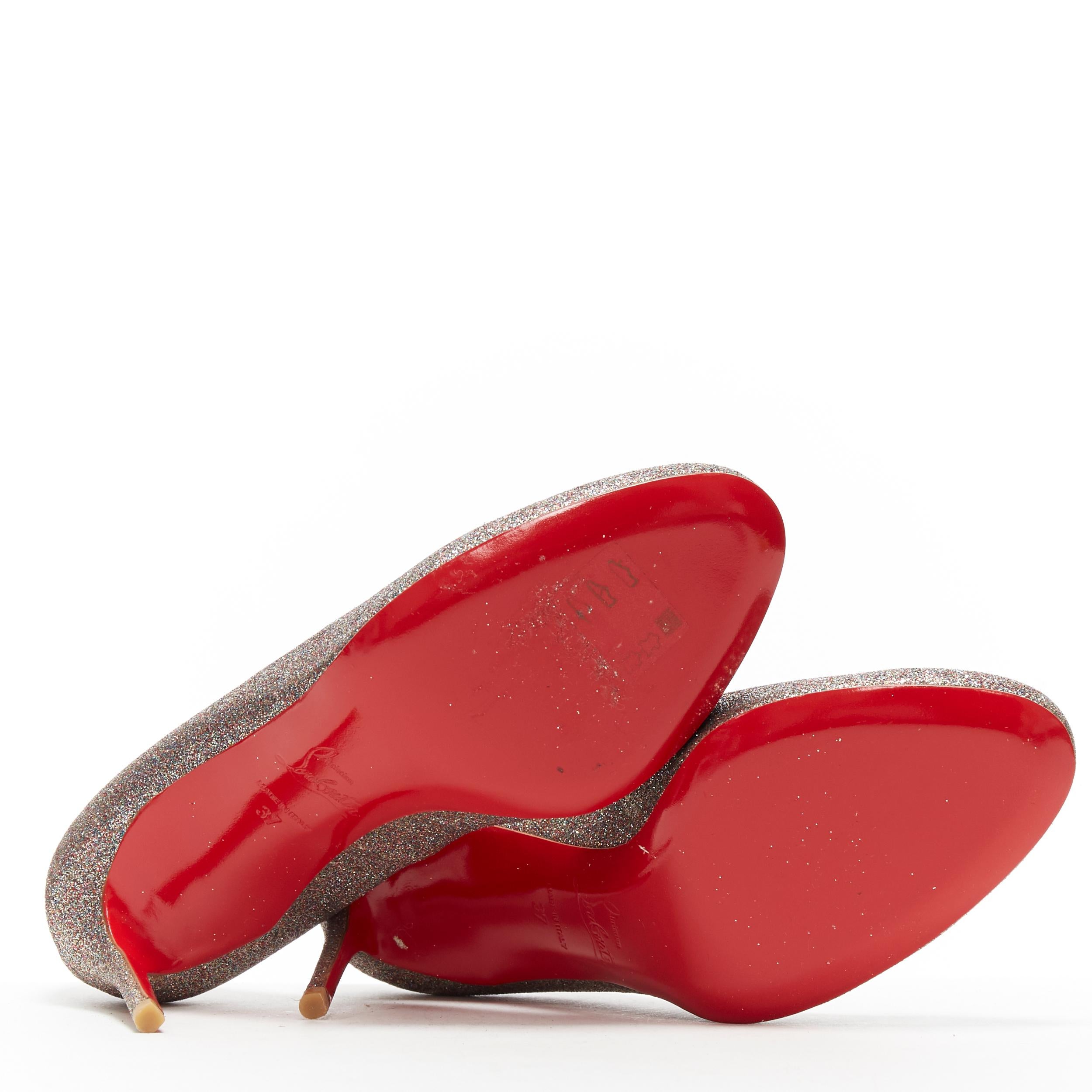 CHRISTIAN LOUBOUTIN Fifi 85 argento finemente glitterato punta rotonda tacco sottile EU37 1