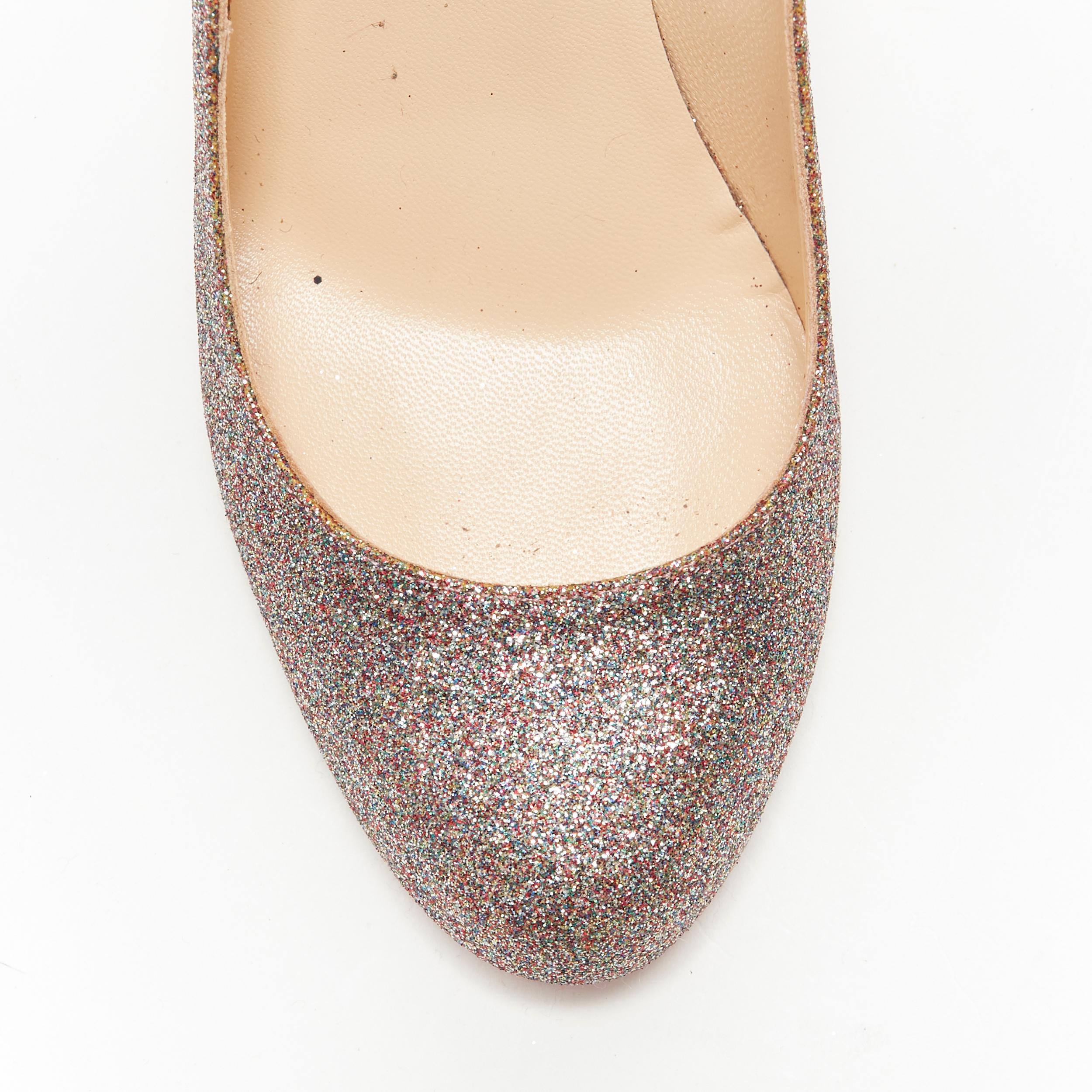 CHRISTIAN LOUBOUTIN Fifi 85 argento finemente glitterato punta rotonda tacco sottile EU37 2