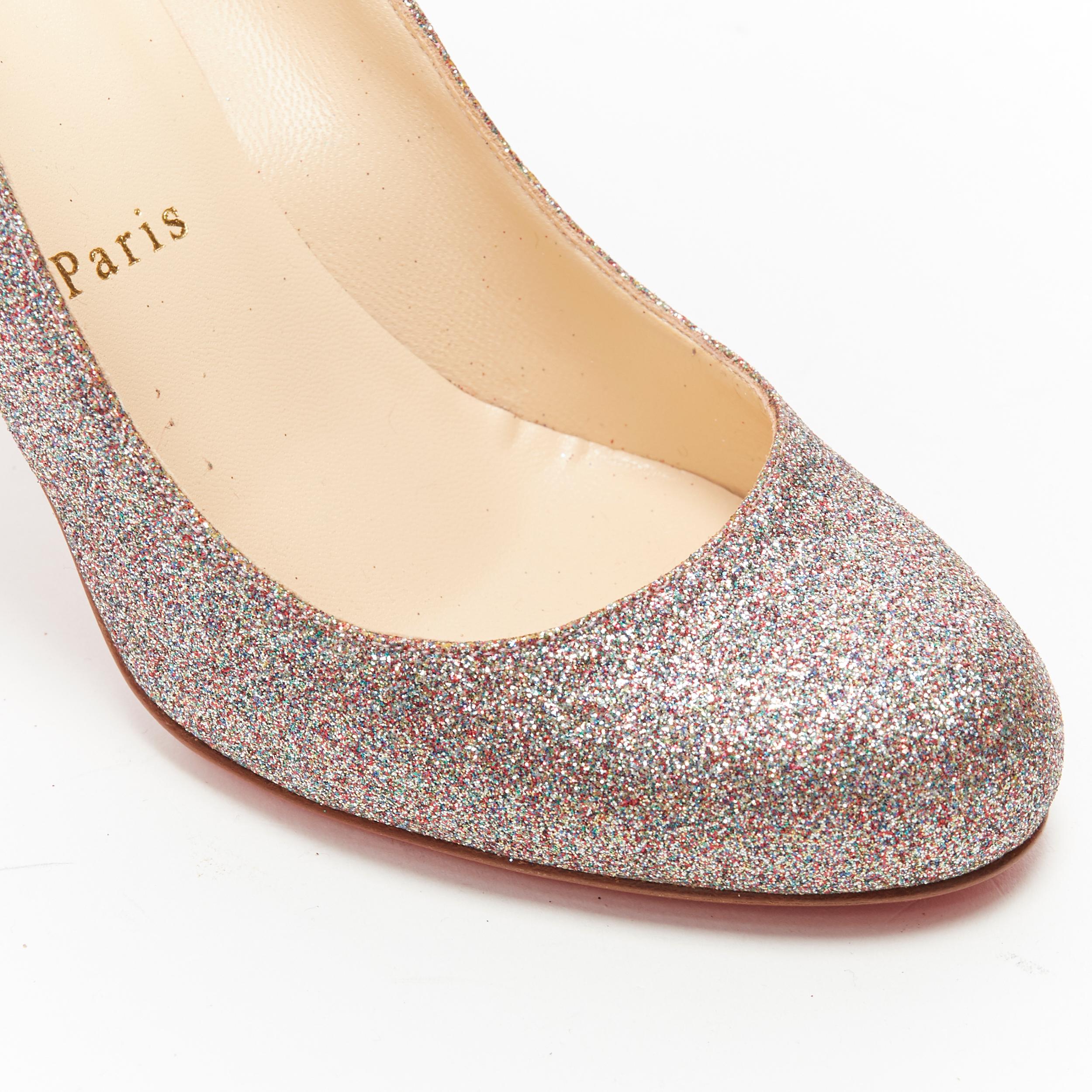 CHRISTIAN LOUBOUTIN Fifi 85 argento finemente glitterato punta rotonda tacco sottile EU37 3