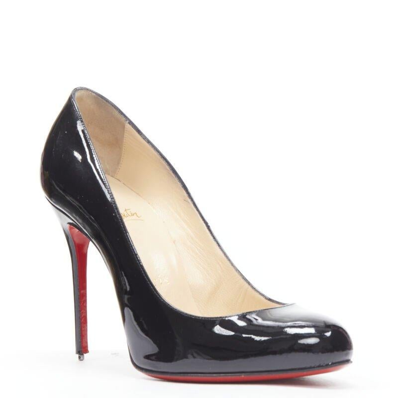 CHRISTIAN LOUBOUTIN Fifille 100 black patent round toe stiletto pump EU36.5
Reference: TGAS/B00137
Brand: Christian Louboutin
Model: Fifille 100
Material: Patent Leather
Color: Black
Pattern: Solid
Lining:  Leather
Extra Details: Filfille 100. Round