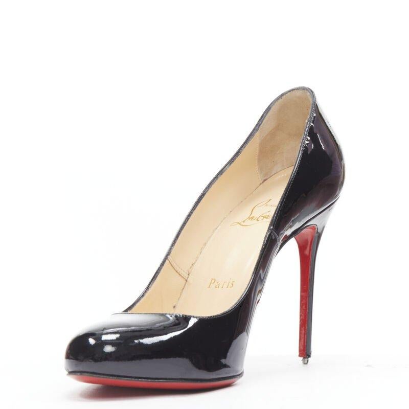 CHRISTIAN LOUBOUTIN Fifille 100 black patent round toe stiletto pump EU36.5 In Good Condition For Sale In Hong Kong, NT