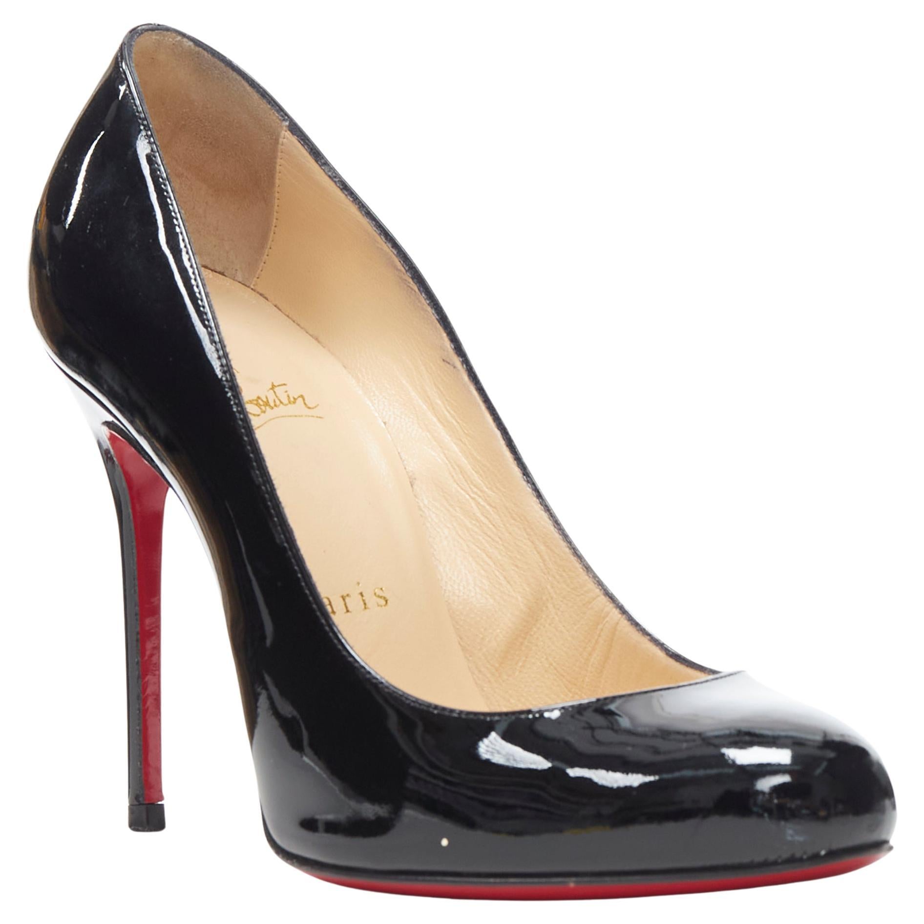 CHRISTIAN LOUBOUTIN Fifille 100 black patent round toe stiletto pump EU36.5 For Sale
