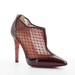 CHRISTIAN LOUBOUTIN Fillette 100 maroon patent mesh glitter heel bootie EU36
