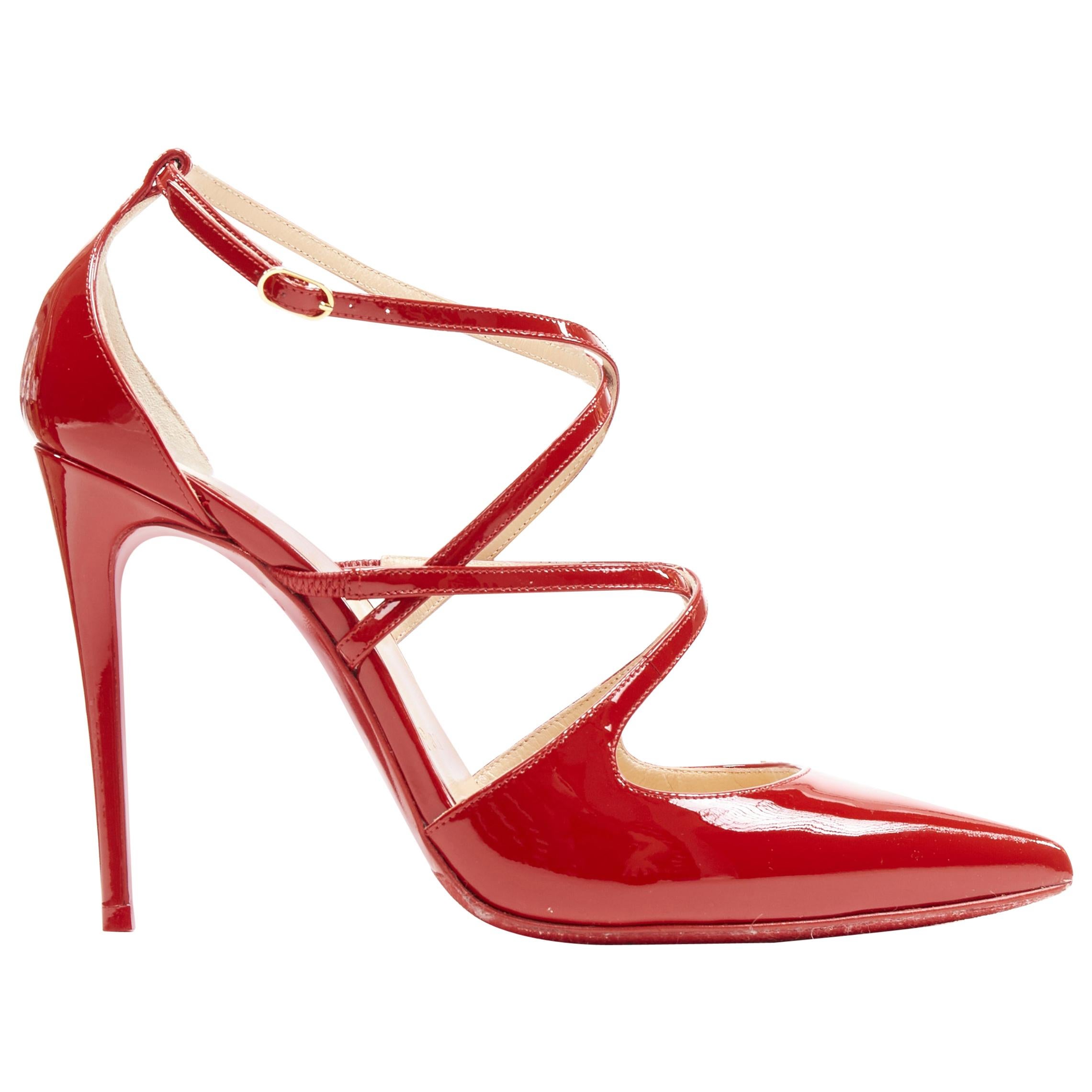 CHRISTIAN LOUBOUTIN Fliketa Loubi red patent strappy point toe pump ...