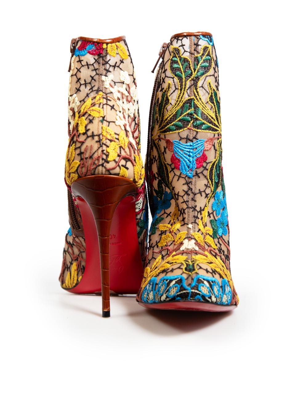Beige Christian Louboutin Floral Croc Embossed Boots Size IT 40.5