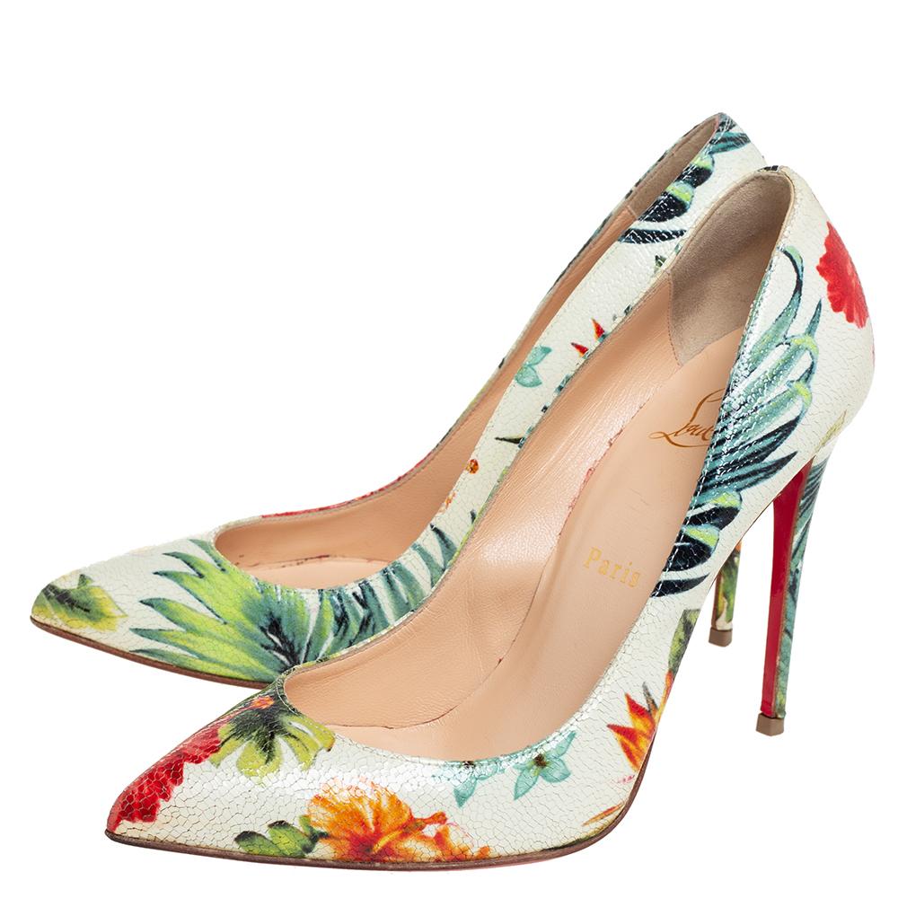 Women's Christian Louboutin Floral Pigalle Follies Pointed Toe Pumps Size 37.5