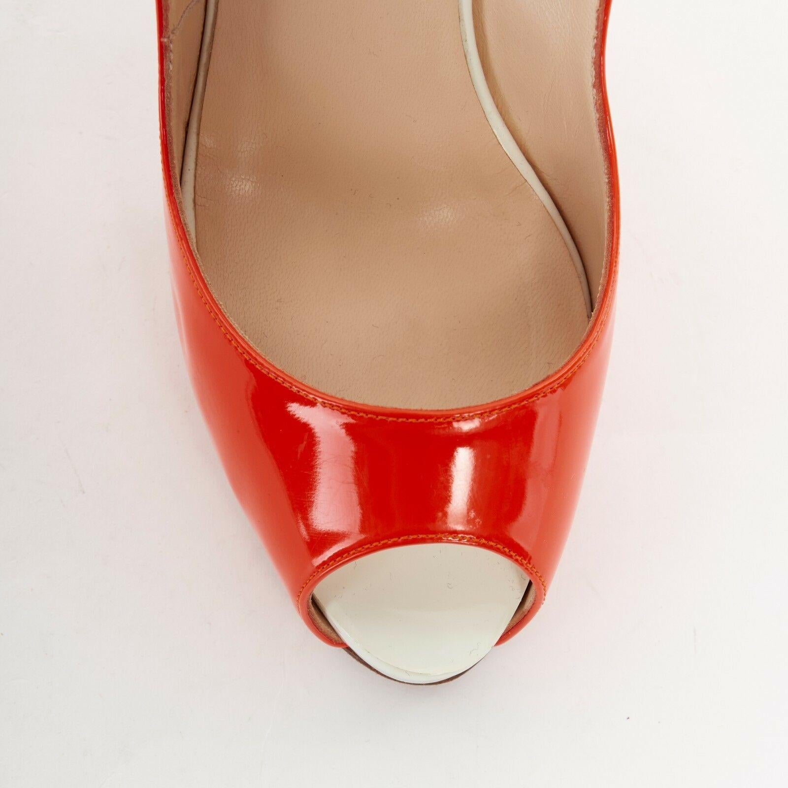 CHRISTIAN LOUBOUTIN fluorescent orange peep toe platform ankle wrap heel EU37 In Good Condition In Hong Kong, NT