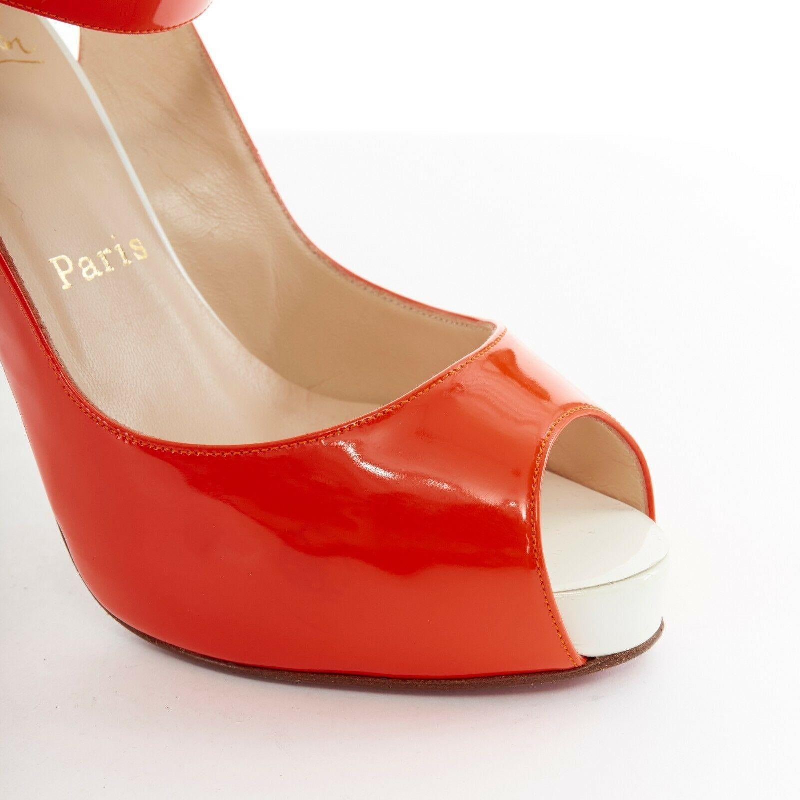 Women's CHRISTIAN LOUBOUTIN fluorescent orange peep toe platform ankle wrap heel EU37