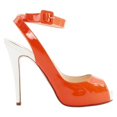 CHRISTIAN LOUBOUTIN fluorescent orange peep toe platform ankle wrap heel EU37