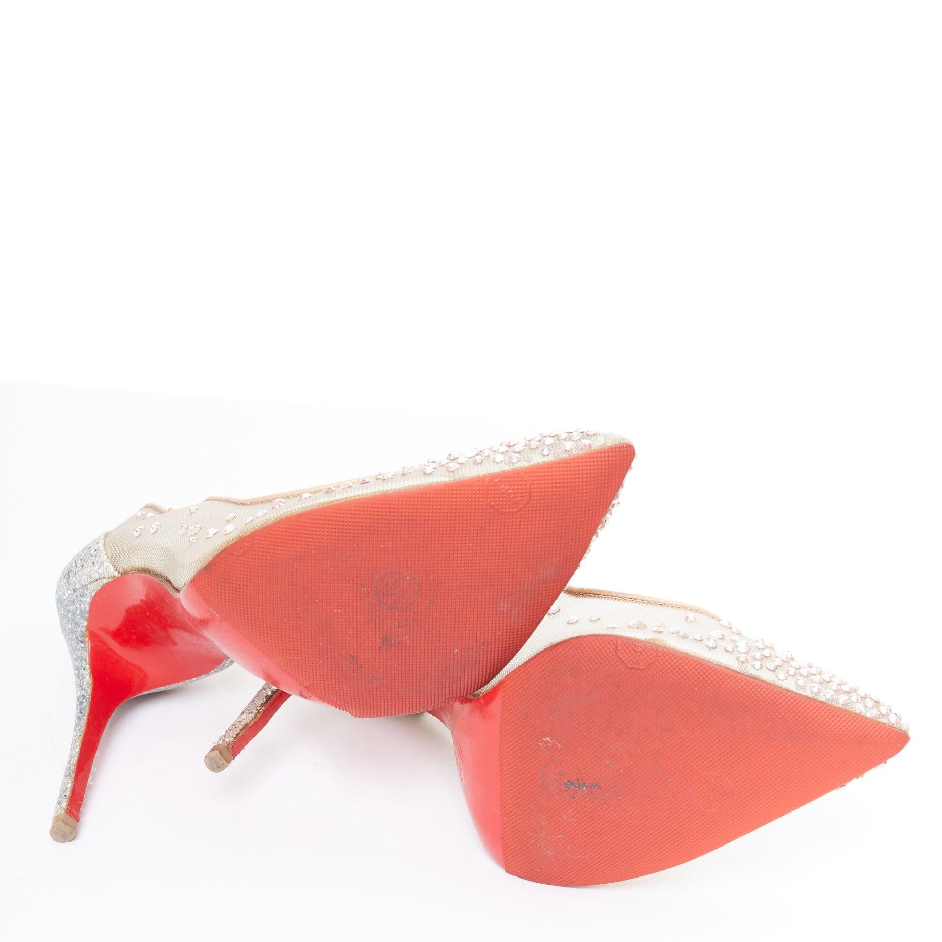 CHRISTIAN LOUBOUTIN Follies 100, escarpin de mariage en maille transparente et strass argentés EU35.5 en vente 6