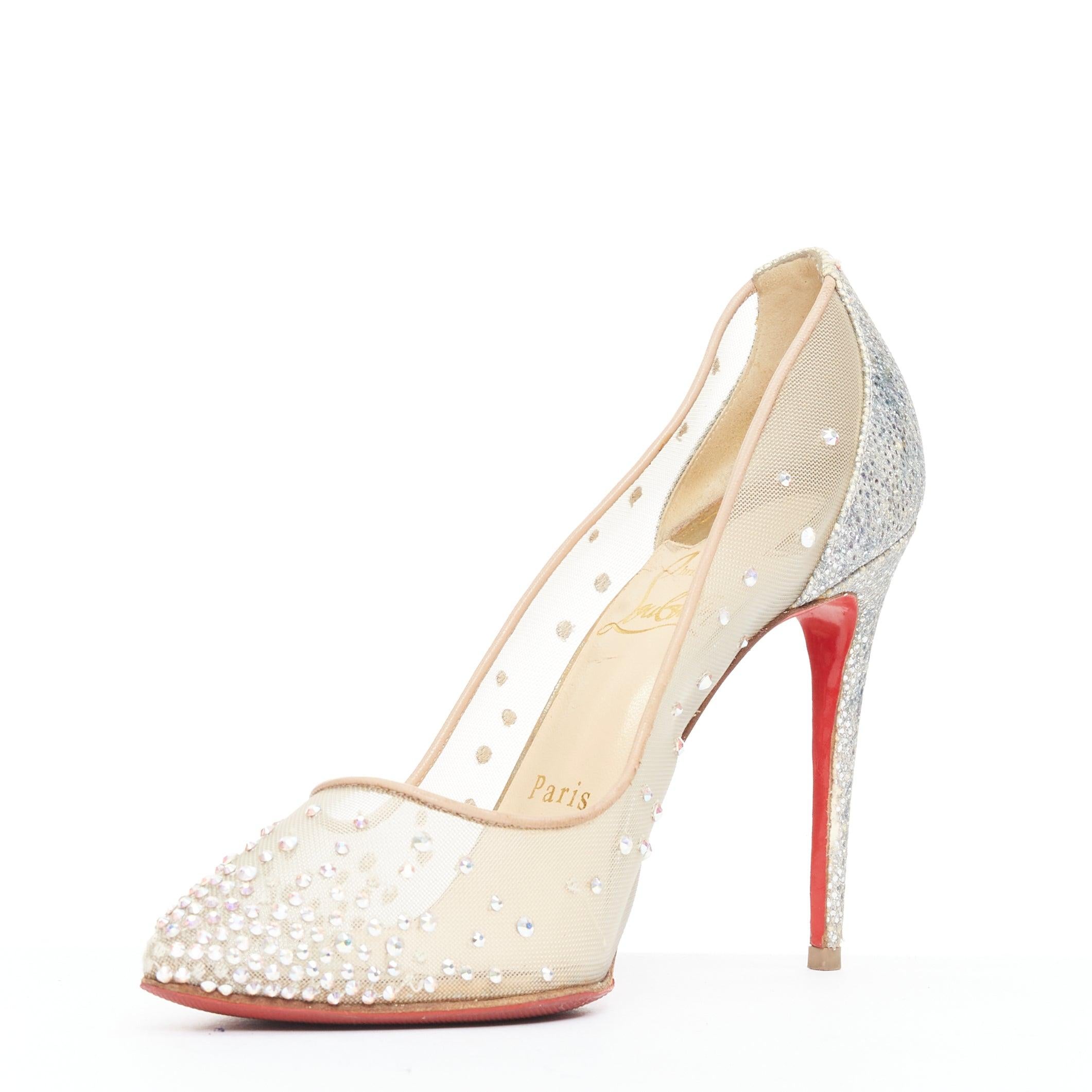 CHRISTIAN LOUBOUTIN Follies 100, escarpin de mariage en maille transparente et strass argentés EU35.5 Bon état - En vente à Hong Kong, NT