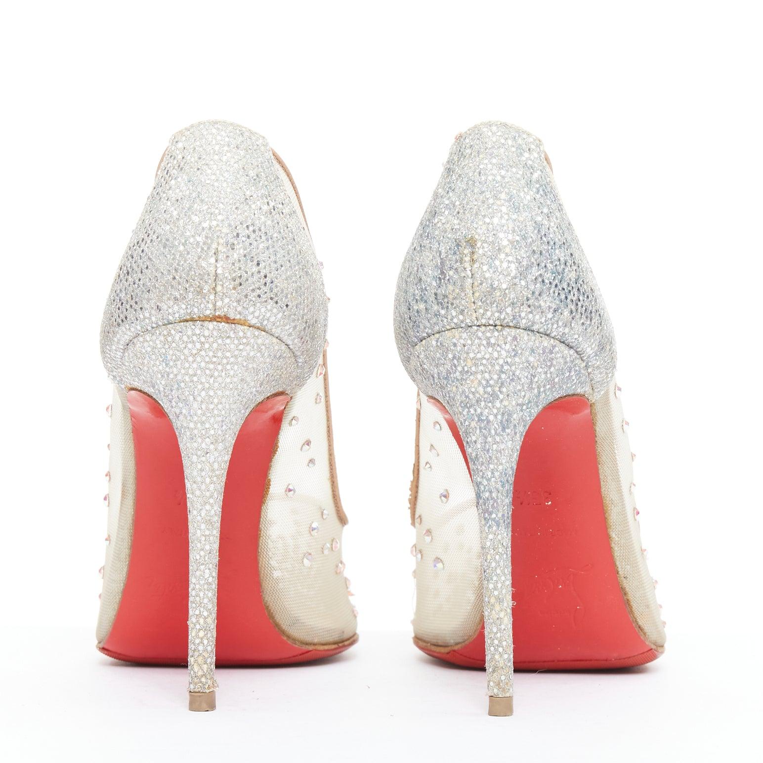 CHRISTIAN LOUBOUTIN Follies 100, escarpin de mariage en maille transparente et strass argentés EU35.5 Pour femmes en vente