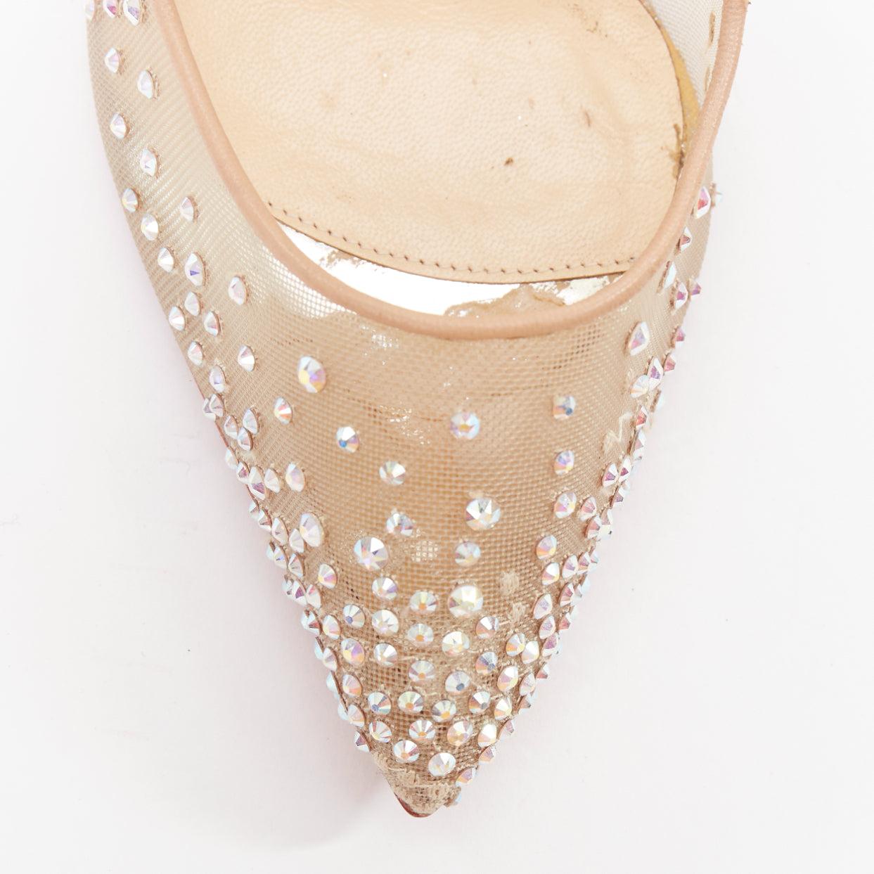 CHRISTIAN LOUBOUTIN Follies 100, escarpin de mariage en maille transparente et strass argentés EU35.5 en vente 1