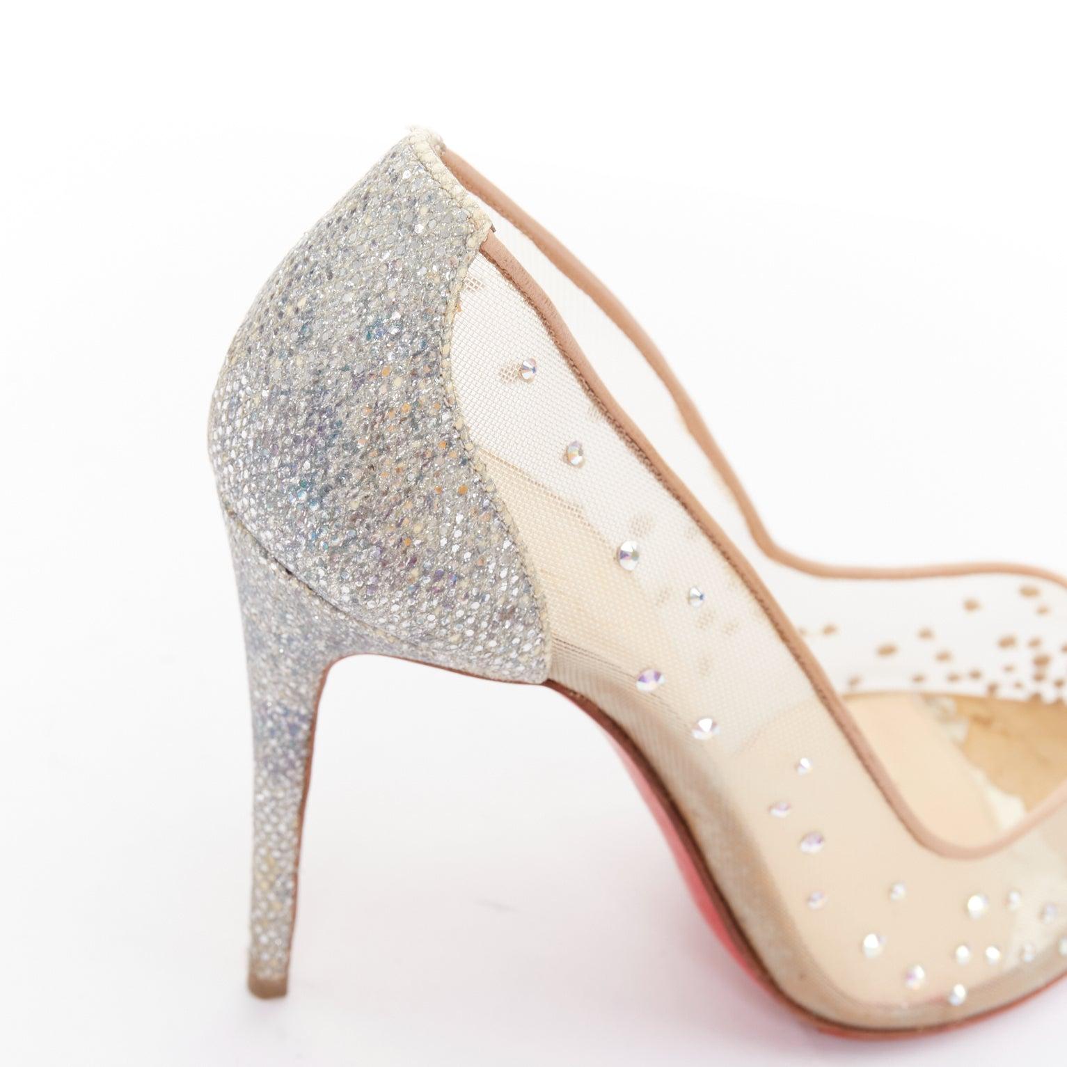 CHRISTIAN LOUBOUTIN Follies 100, escarpin de mariage en maille transparente et strass argentés EU35.5 en vente 3