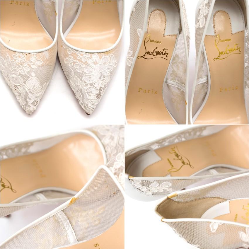 Christian Louboutin Follies Lace 100mm White Pumps US 5 In Excellent Condition In London, GB