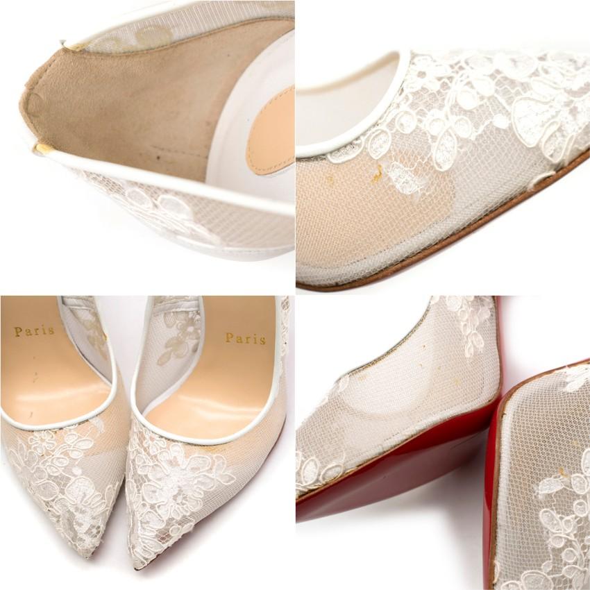 Women's Christian Louboutin Follies Lace 100mm White Pumps US 5