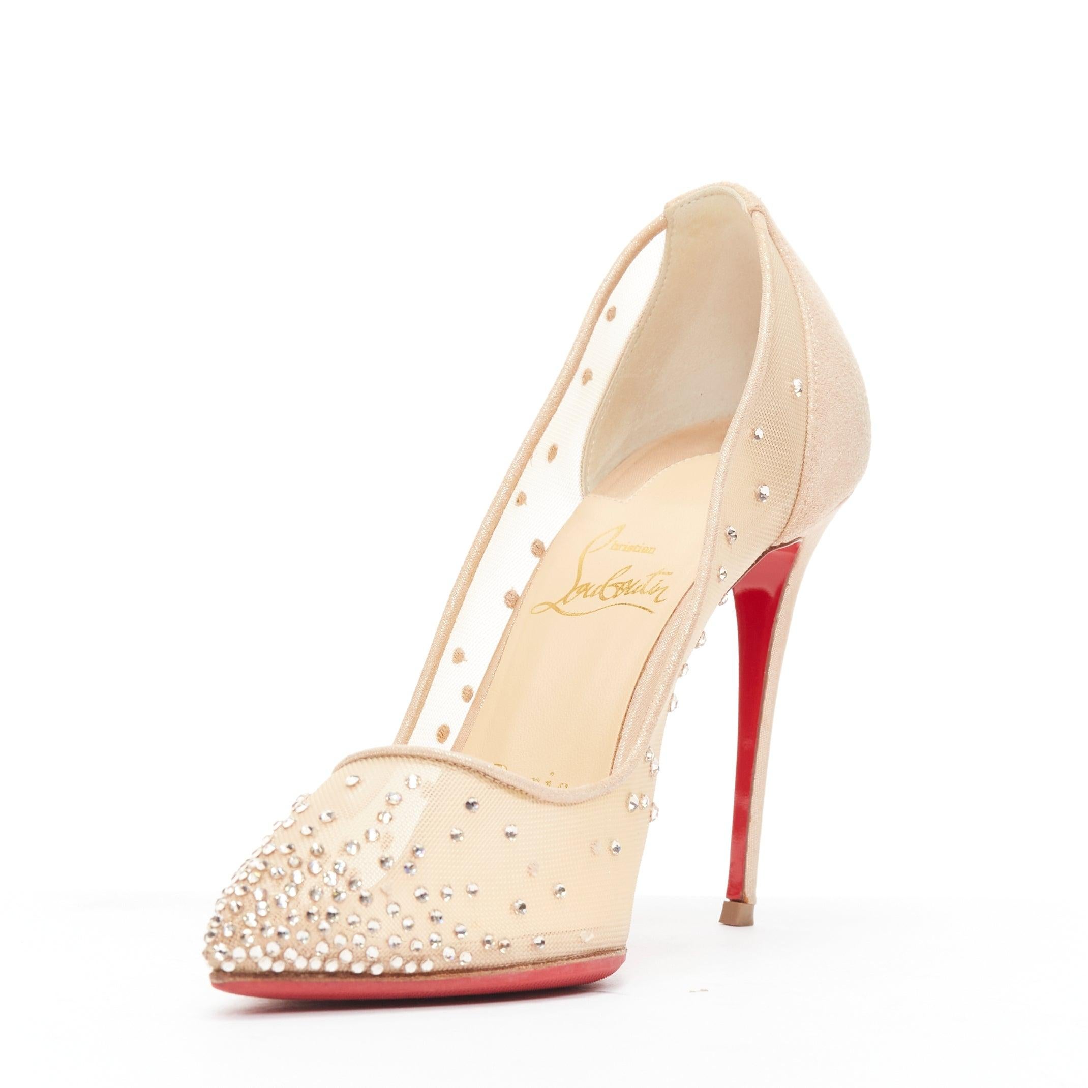 Women's CHRISTIAN LOUBOUTIN Follies Mesh Strass 100 nude crystal gradient pigalle EU36.5 For Sale