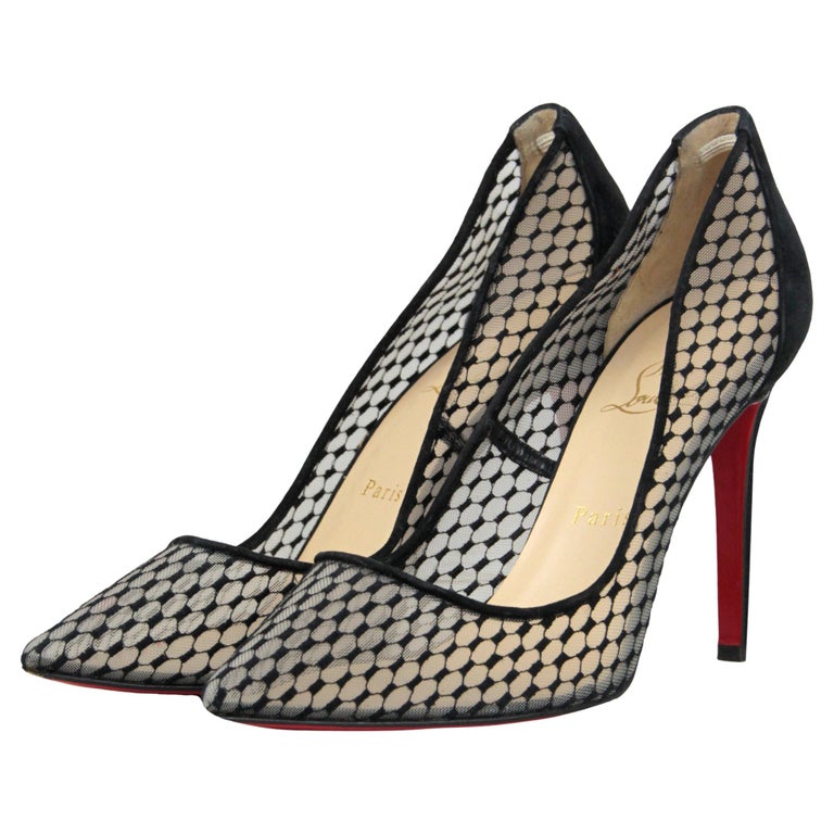 Christian Louboutin Follies Resille 100 Suede-Trimmed Mesh Pumps sz 39.5  For Sale at 1stDibs