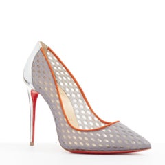CHRISTIAN LOUBOUTIN Follies Resille 100 Tis Alveo Pierre mesh silver pump EU37.5