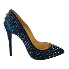 Christian Louboutin Follies Spike Suede Blue Studded Heels Size 37