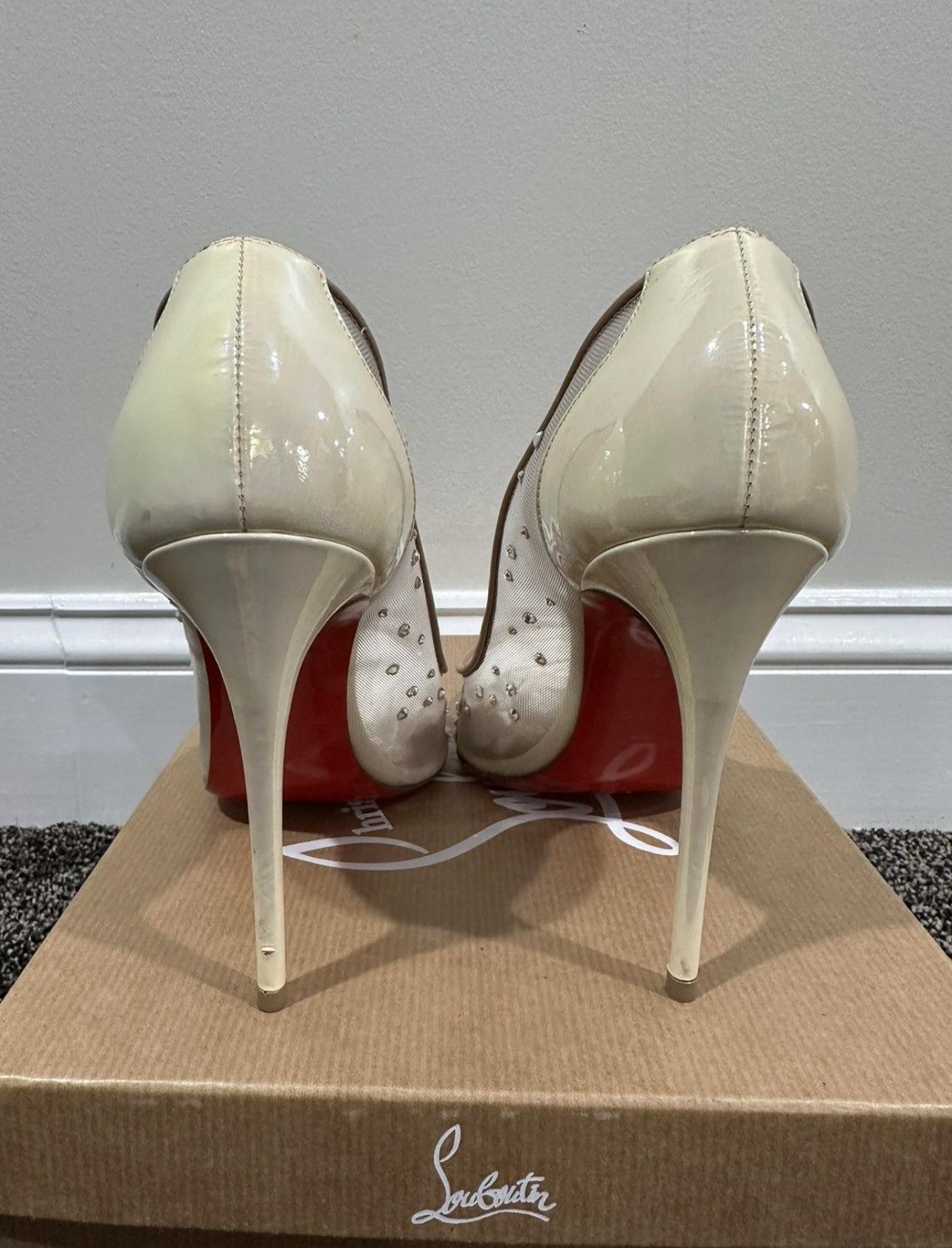 Christian Louboutin Follies Strass 100 Rete/Patent Nude Heel For Sale 2