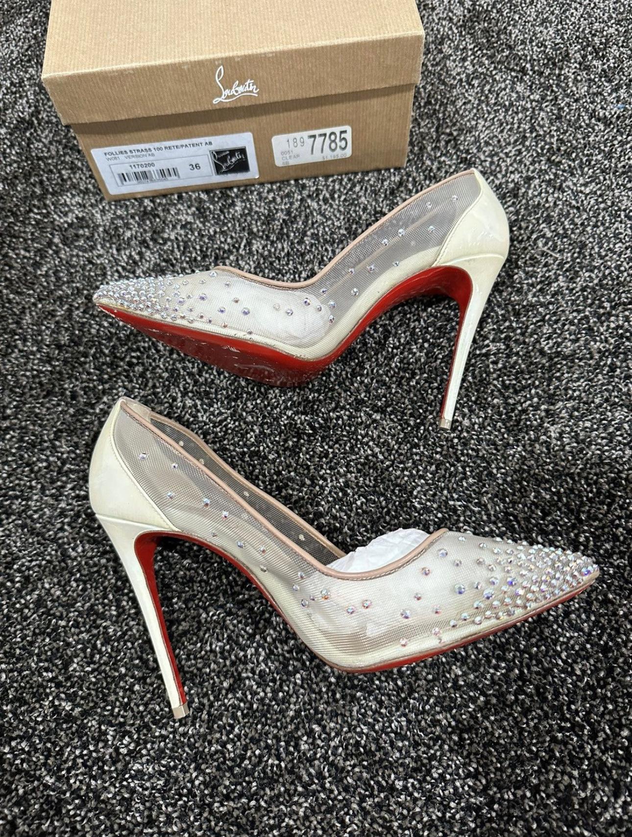 Christian Louboutin Follies Strass 100 Rete/Patent Nude Heel For Sale 3