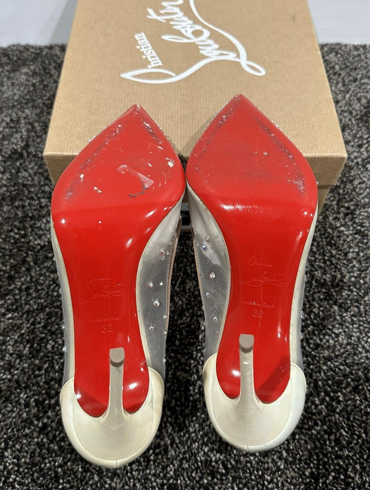 Christian Louboutin Follies Strass 100 Rete/Patent Nude Heel For Sale 4