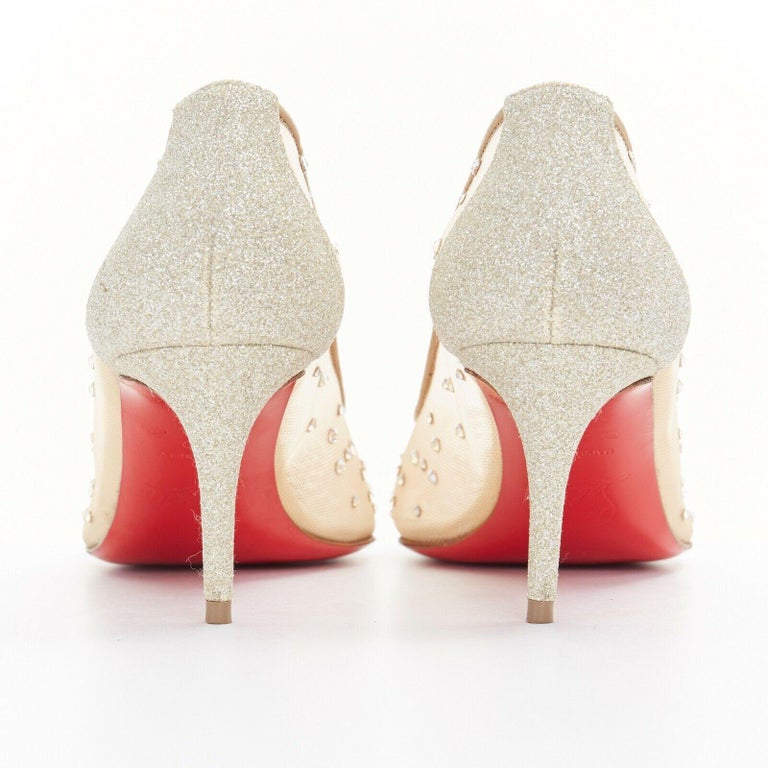 CHRISTIAN LOUBOUTIN Follies Strass 70 nude mesh crystal gold bridal