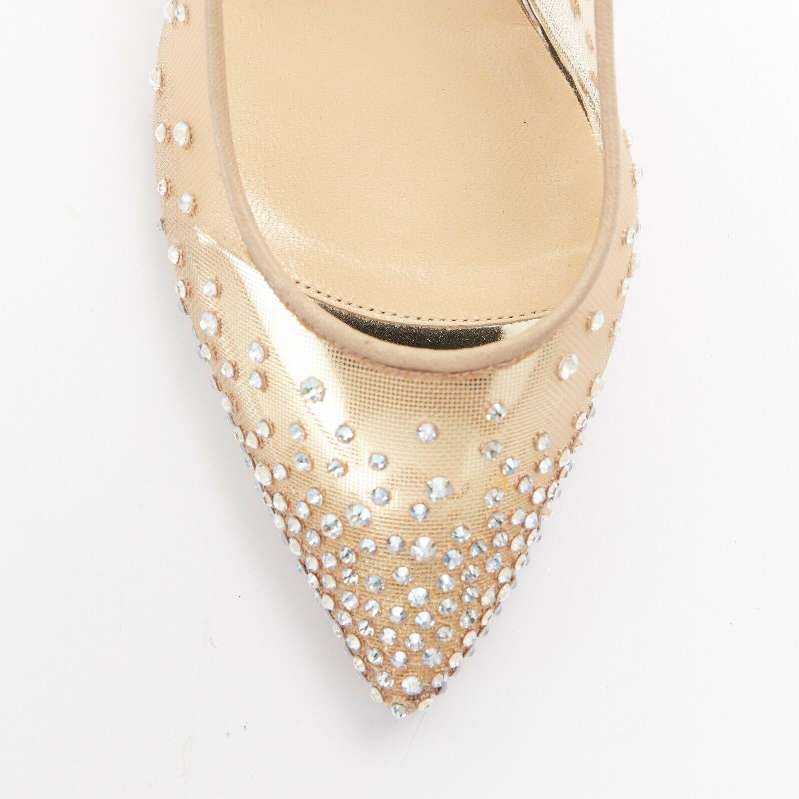 CHRISTIAN LOUBOUTIN Follies Strass 70 nude mesh crystal gold bridal heel EU34 In Excellent Condition In Hong Kong, NT