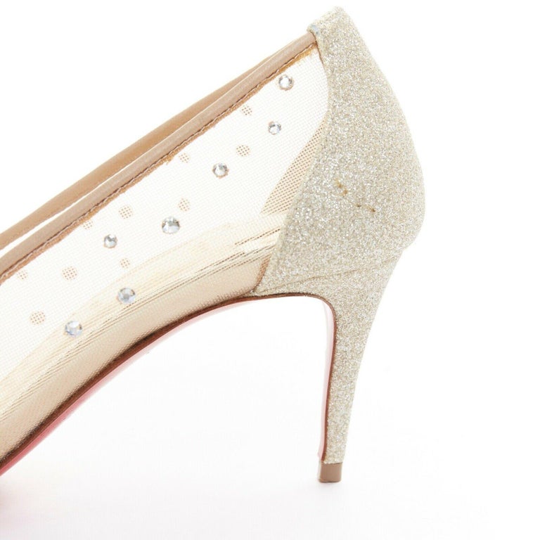 Used Christian Louboutin Follies Strass gold gradient crystal Bridal Shoes  EU 34, Christian Louboutin shoes,Small Christian Louboutin Ladies