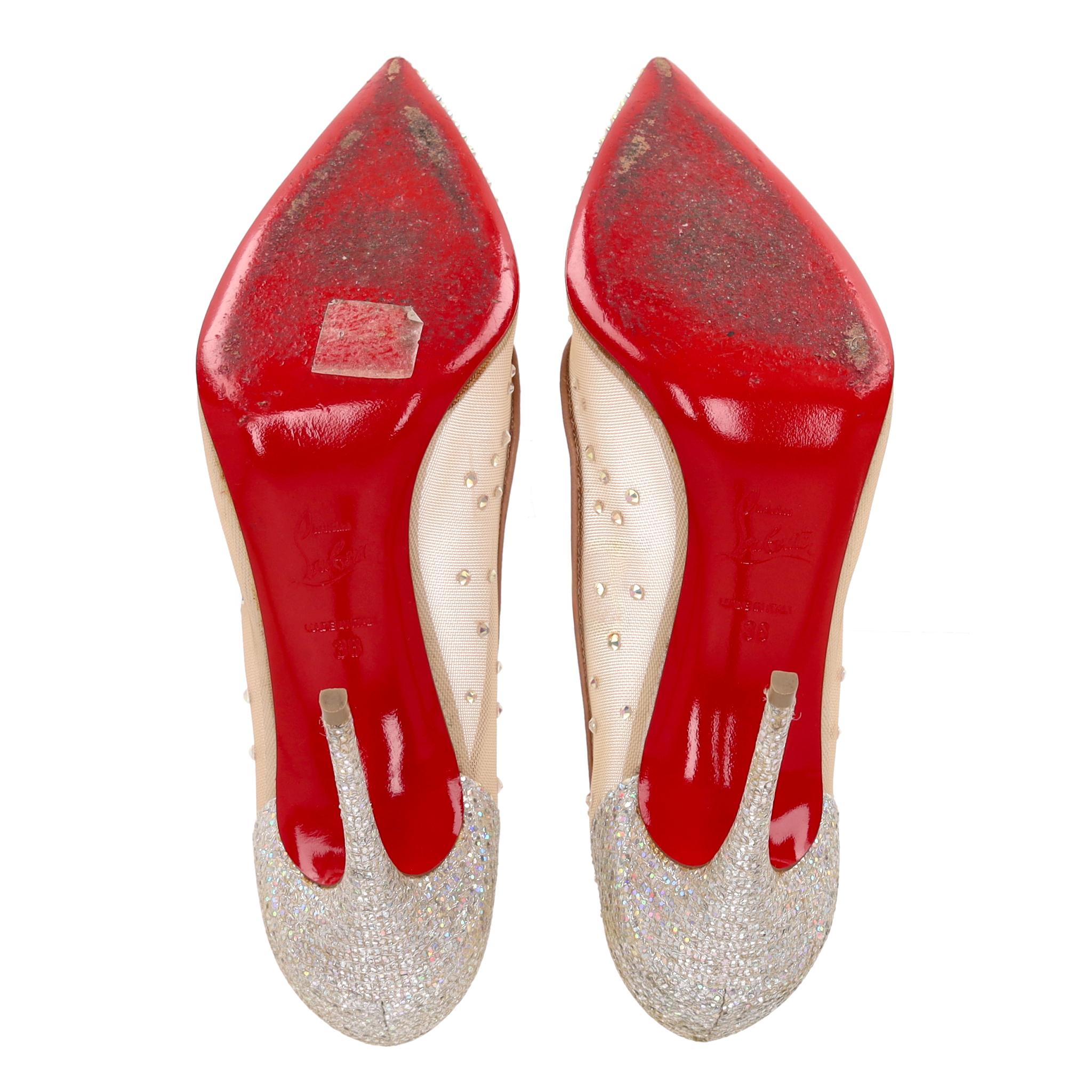 Christian Louboutin Follies Pumps con strass e cristalli in rete in vendita 1