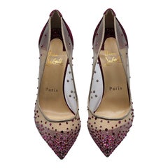 Christian Louboutin Follies Strass Crystal Pumps Mesh and Leather in Nude