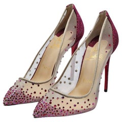 Christian Louboutin Follies Strass Crystal Pumps Mesh and Leather in Nude