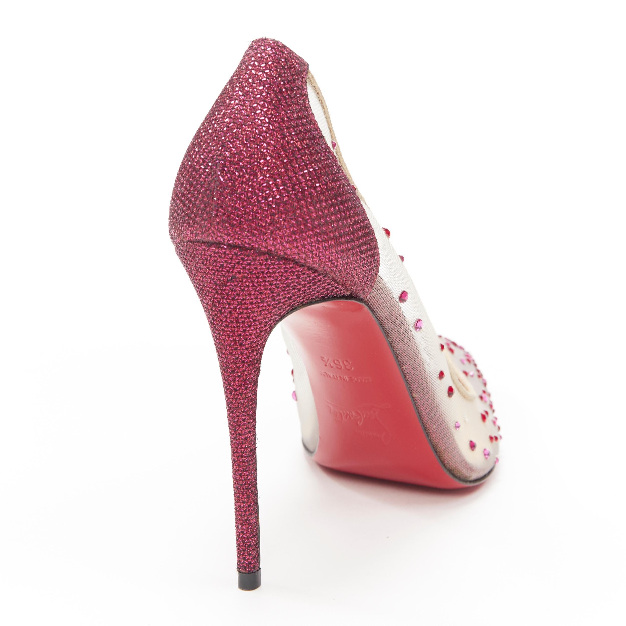 CHRISTIAN LOUBOUTIN Follies Strass red glitter crystal nude mesh heels EU36.5 1
