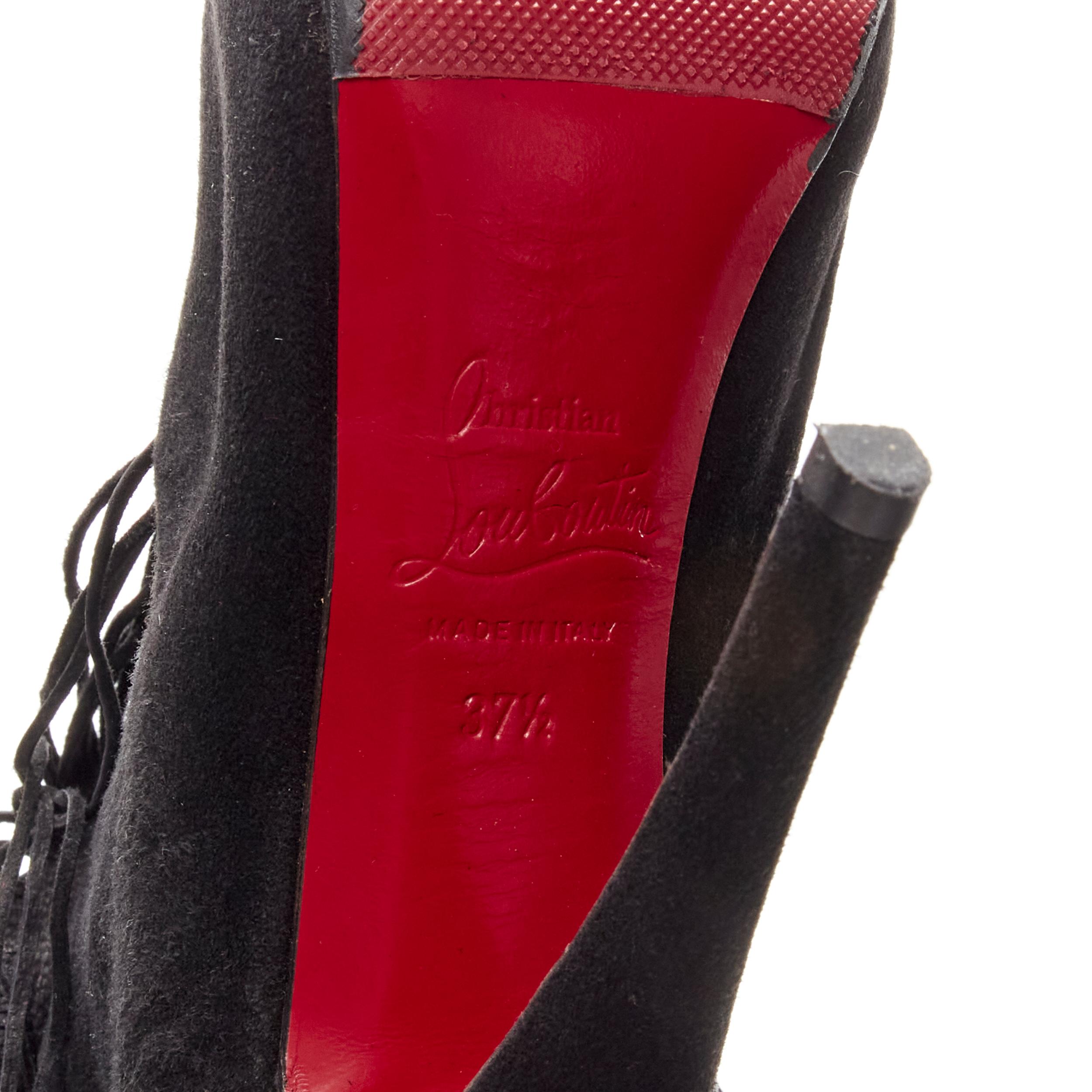 CHRISTIAN LOUBOUTIN Forever Tina 130 black suede fringe platform boots EU37.5 5