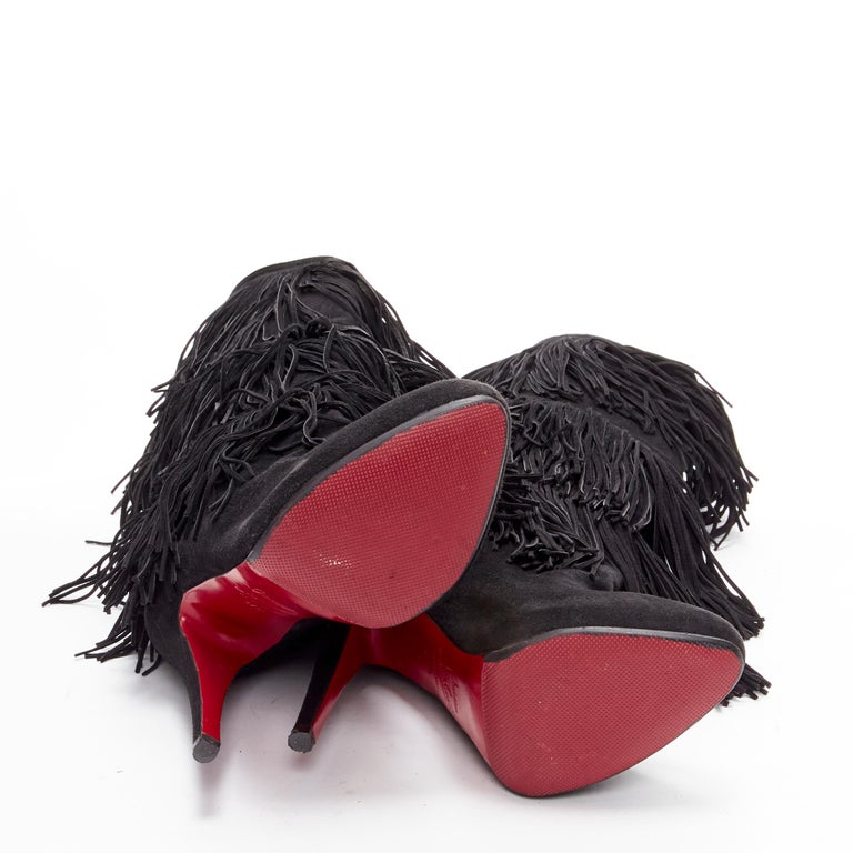 CHRISTIAN LOUBOUTIN Forever Tina 130 black suede fringe  display picture 3