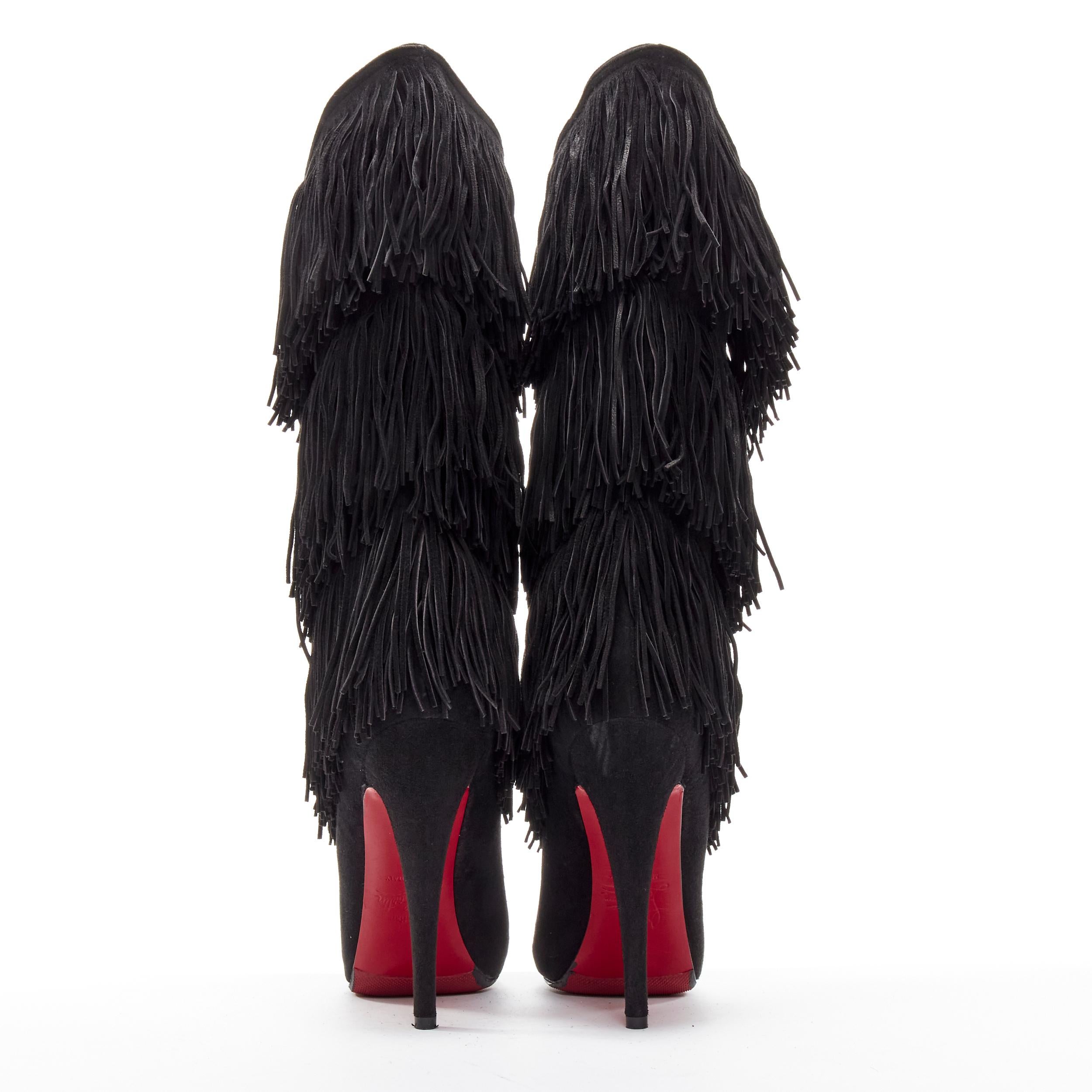 Women's CHRISTIAN LOUBOUTIN Forever Tina 130 black suede fringe platform boots EU37.5 For Sale