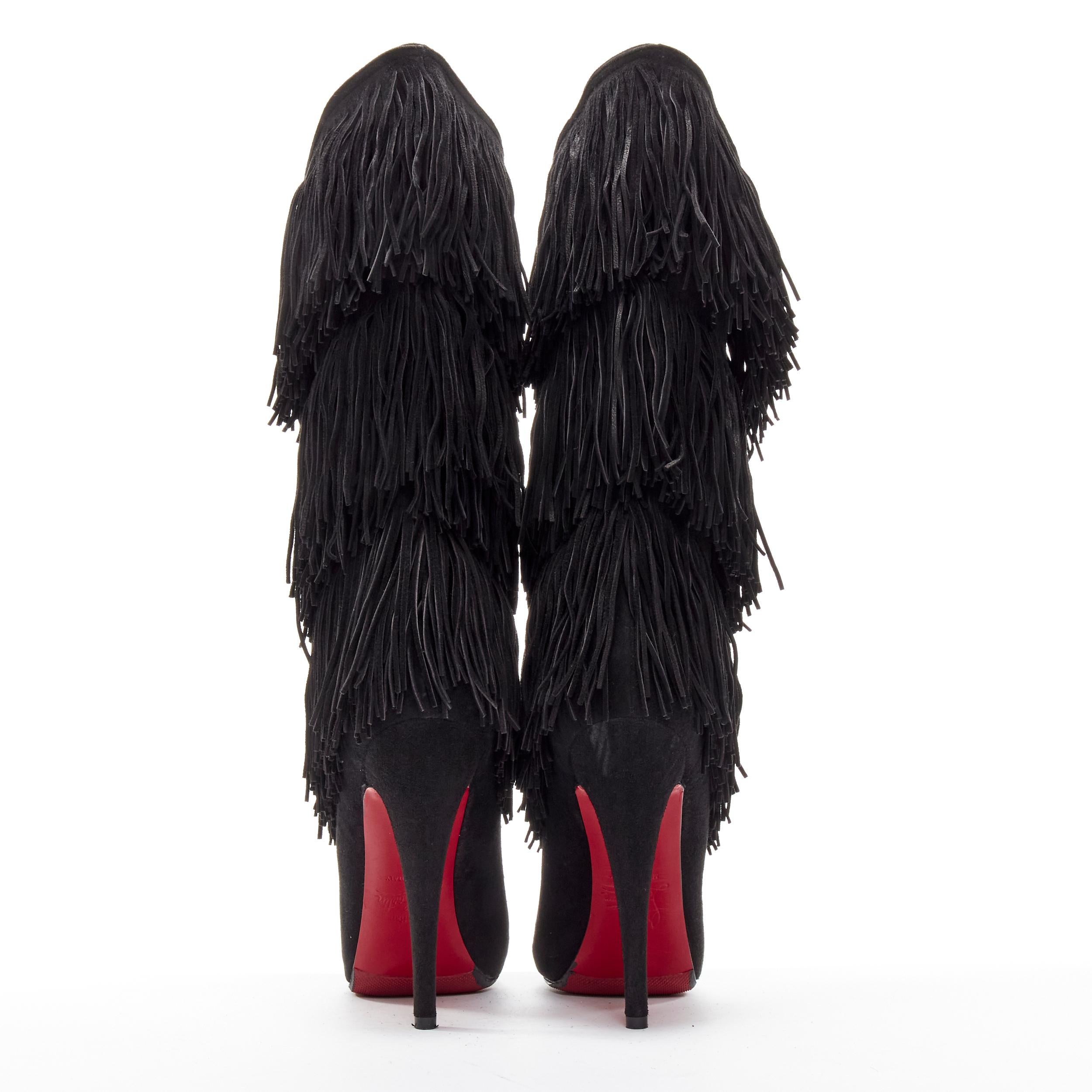 Women's CHRISTIAN LOUBOUTIN Forever Tina 130 black suede fringe platform boots EU37.5
