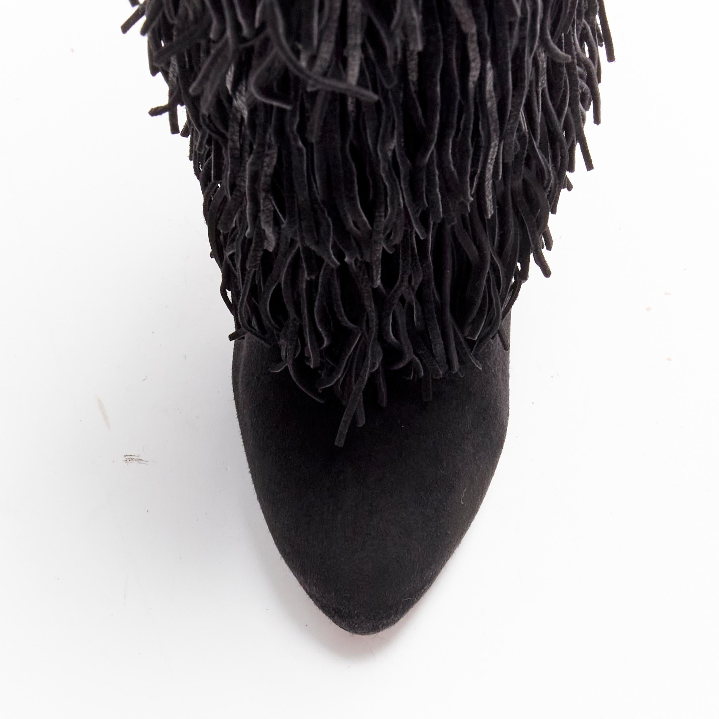 CHRISTIAN LOUBOUTIN Forever Tina 130 black suede fringe platform boots EU37.5 For Sale 1